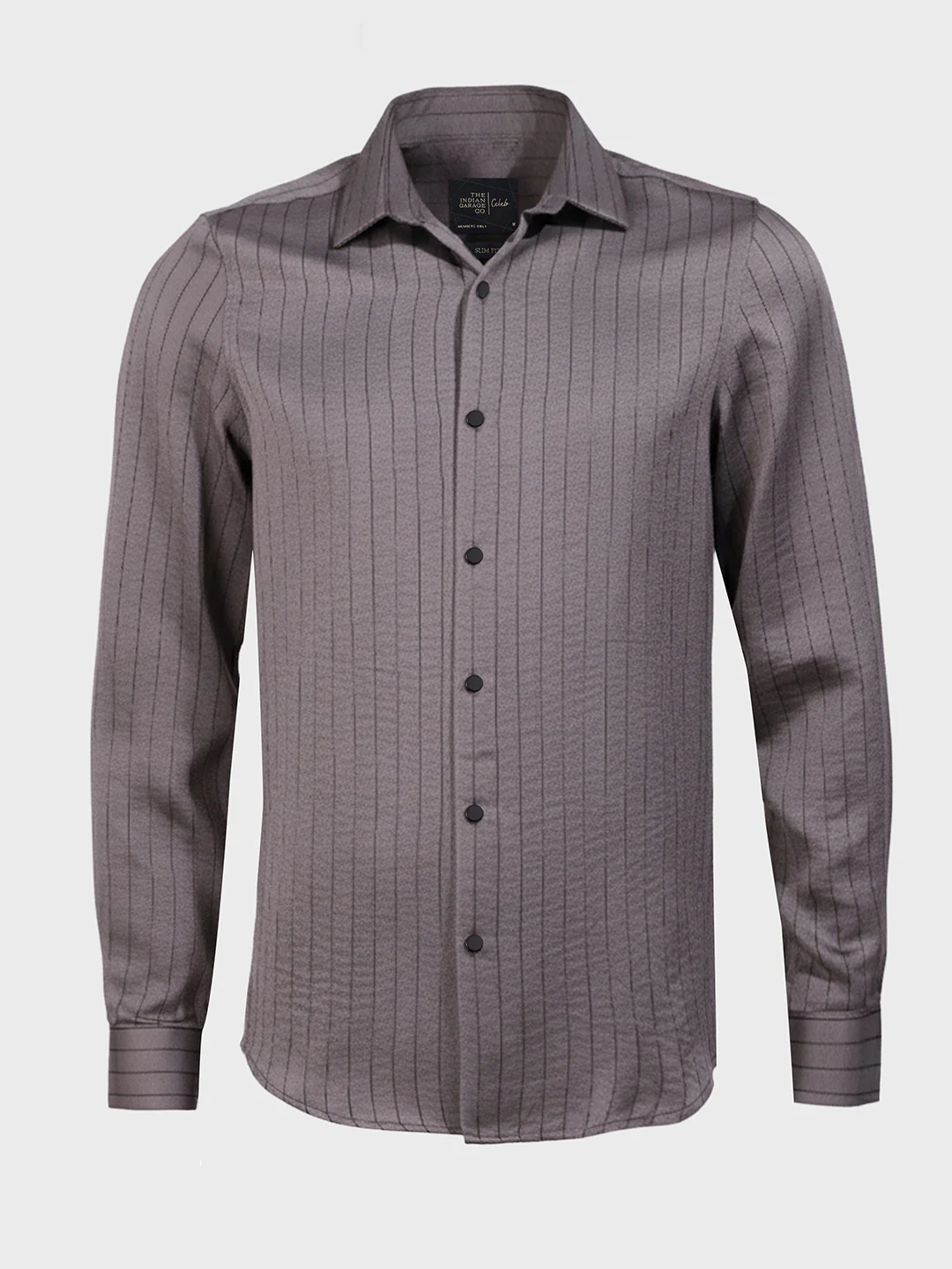 Men's Grey Slim Fit Party Wear Striped Shirt - Image 4