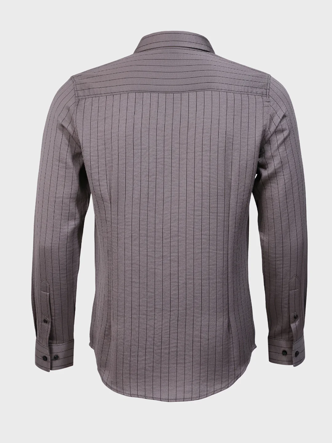 Men's Grey Slim Fit Party Wear Striped Shirt - Image 5