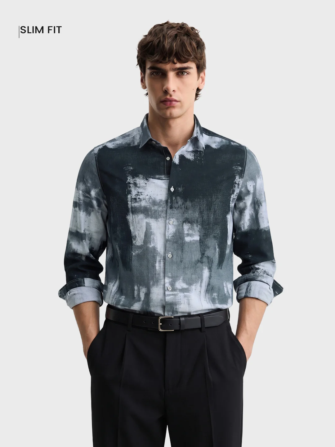 Men's Grey Slim Fit Printed Casual Shirt - Image 2