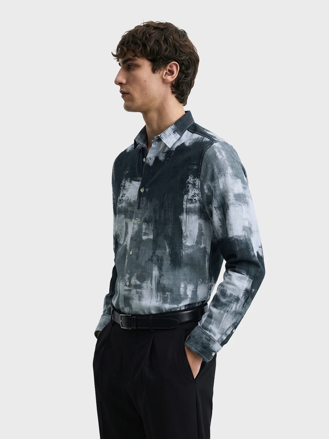 Men's Grey Slim Fit Printed Casual Shirt - Image 3