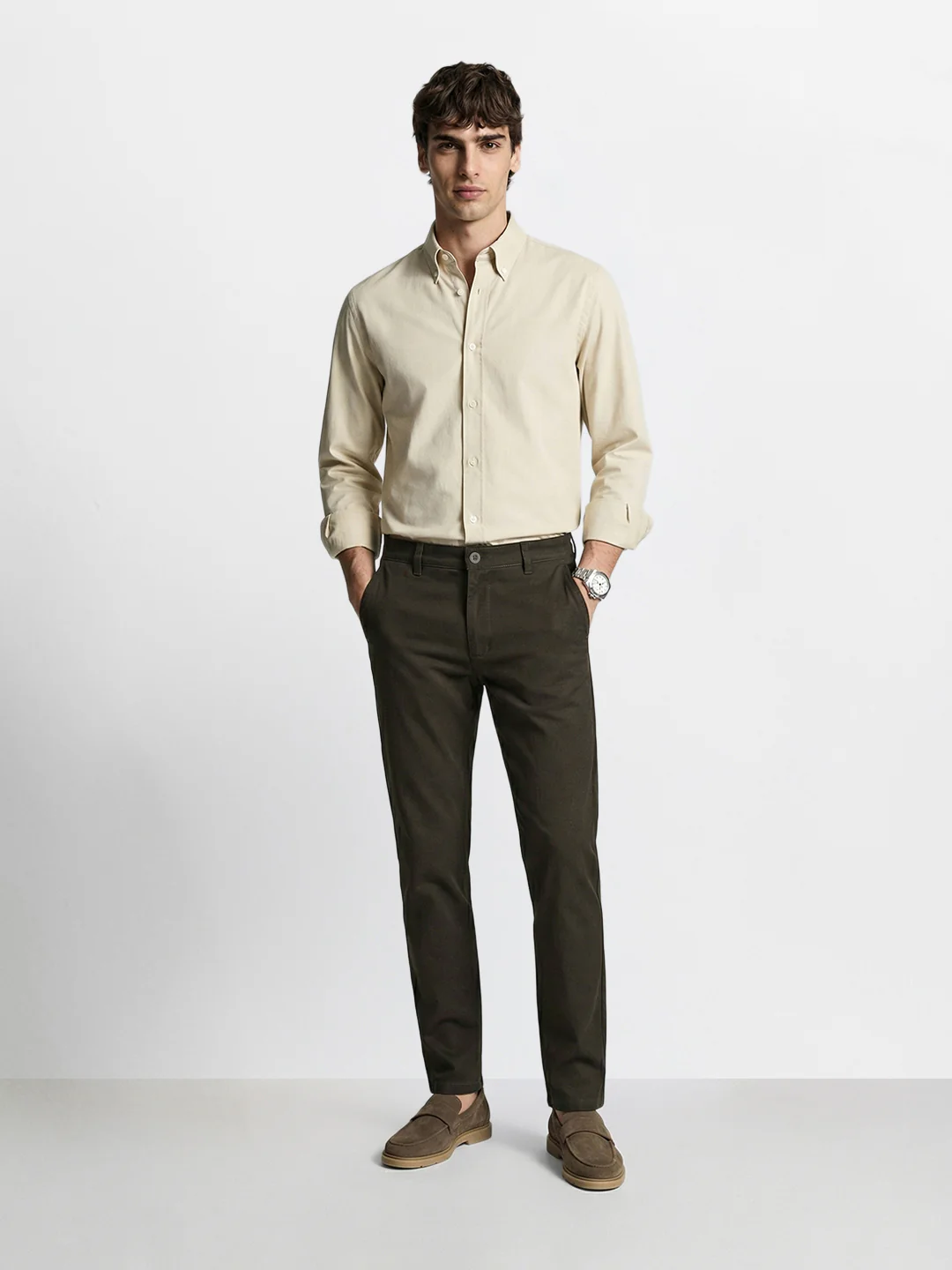 Men's Grey Slim Fit Solid Casual Chinos - Image 5