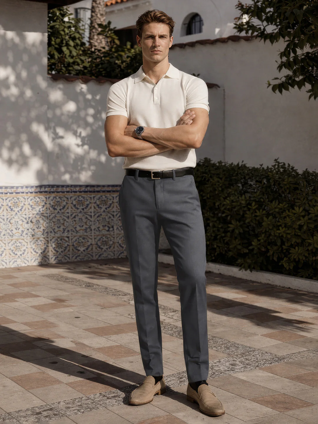 Men's Grey Slim Fit Solid Casual Chinos - Image 6