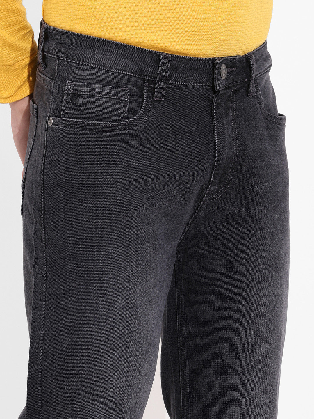 Men's Grey Slim Fit Solid Casual Jeans - Image 4