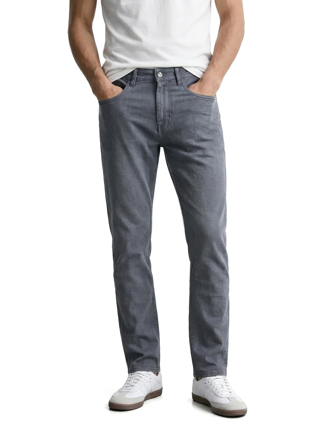 Men's Grey Slim Fit Solid Casual Jeans - Image 3