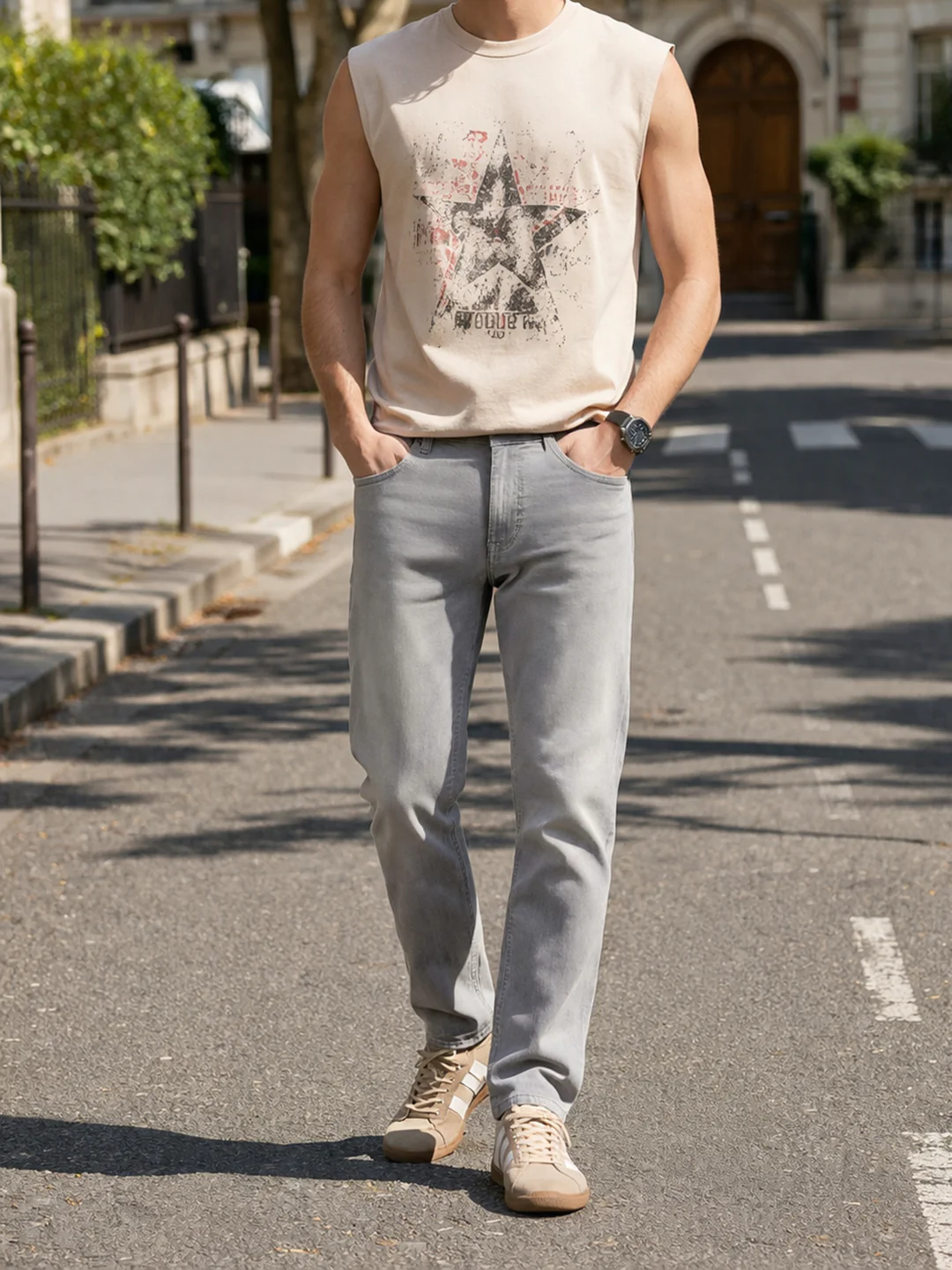 Men's Grey Slim Fit Solid Casual Jeans - Image 7