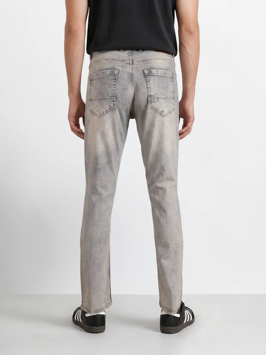 Men's Grey Slim Fit Solid Casual Jeans - Image 5