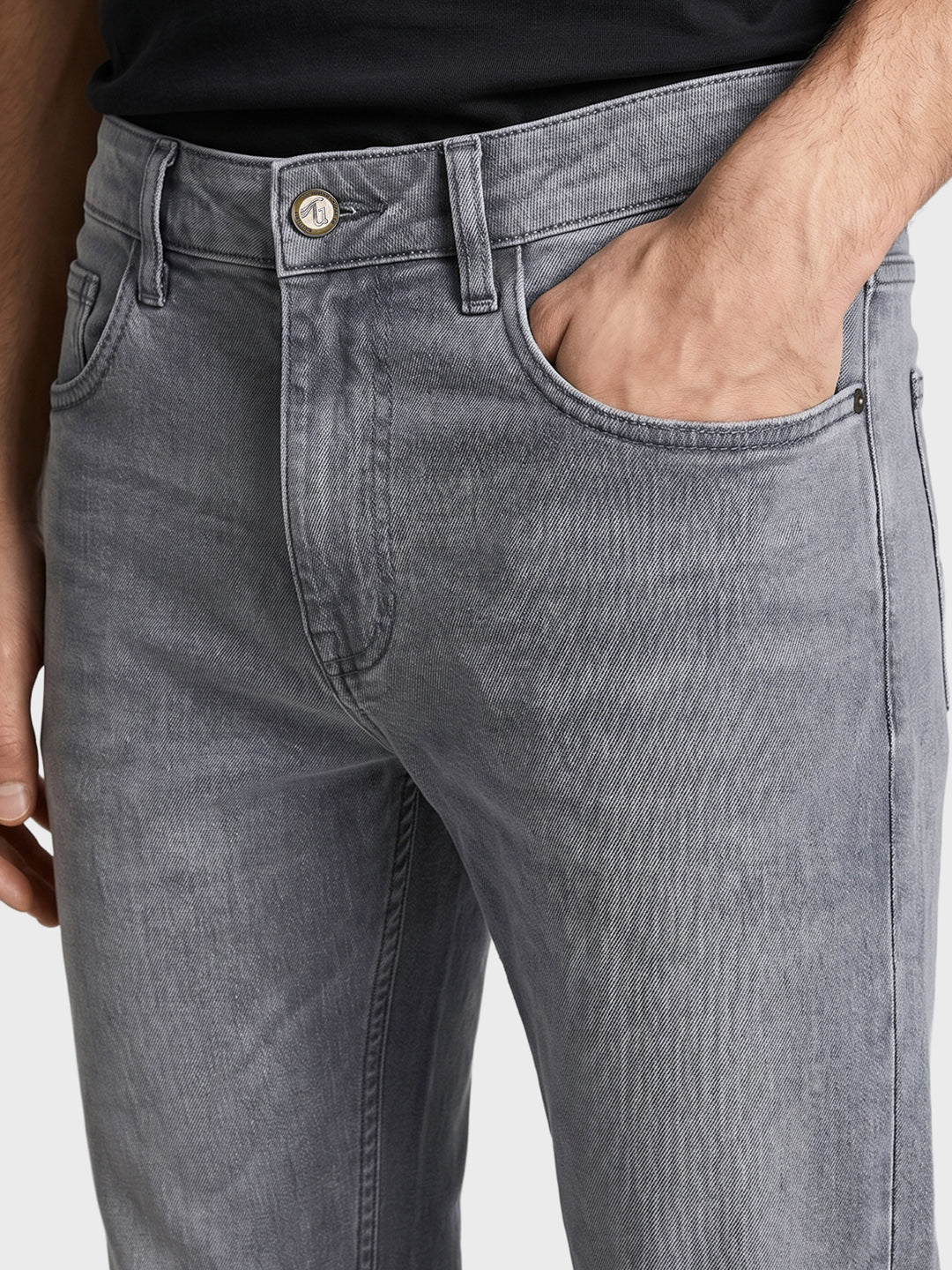 Men's Grey Slim Fit Solid Casual Jeans - Image 8