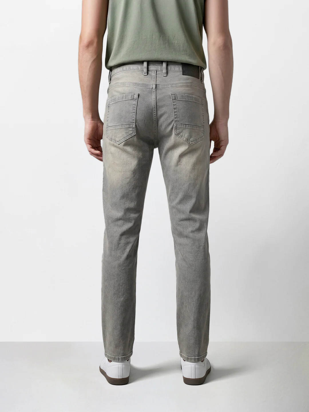 Men's Grey Slim Fit Solid Casual Jeans - Image 4