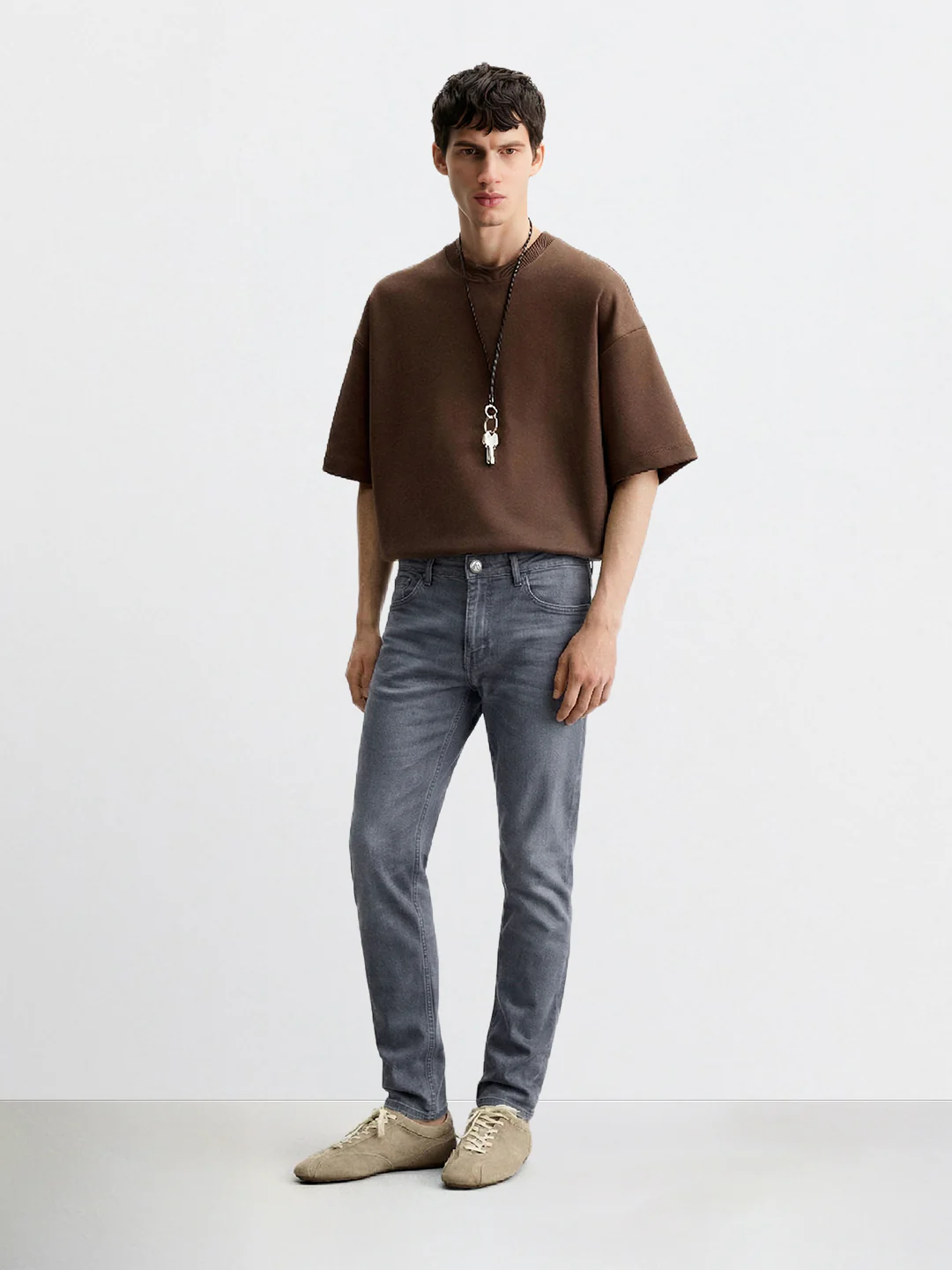Men's Grey Slim Fit Solid Casual Jeans - Image 3