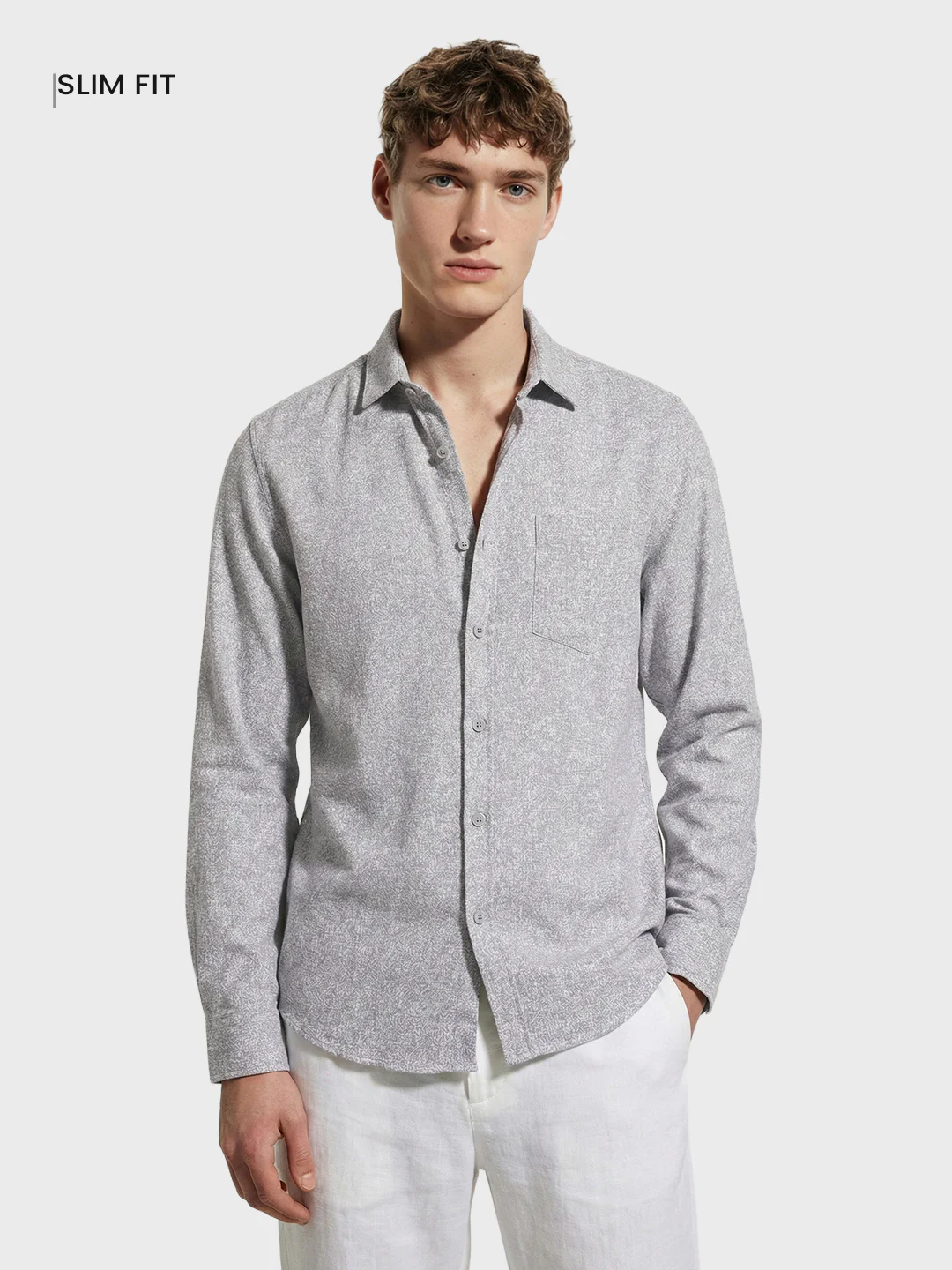 Men's Grey Slim Fit Solid Casual Shirt - Image 2