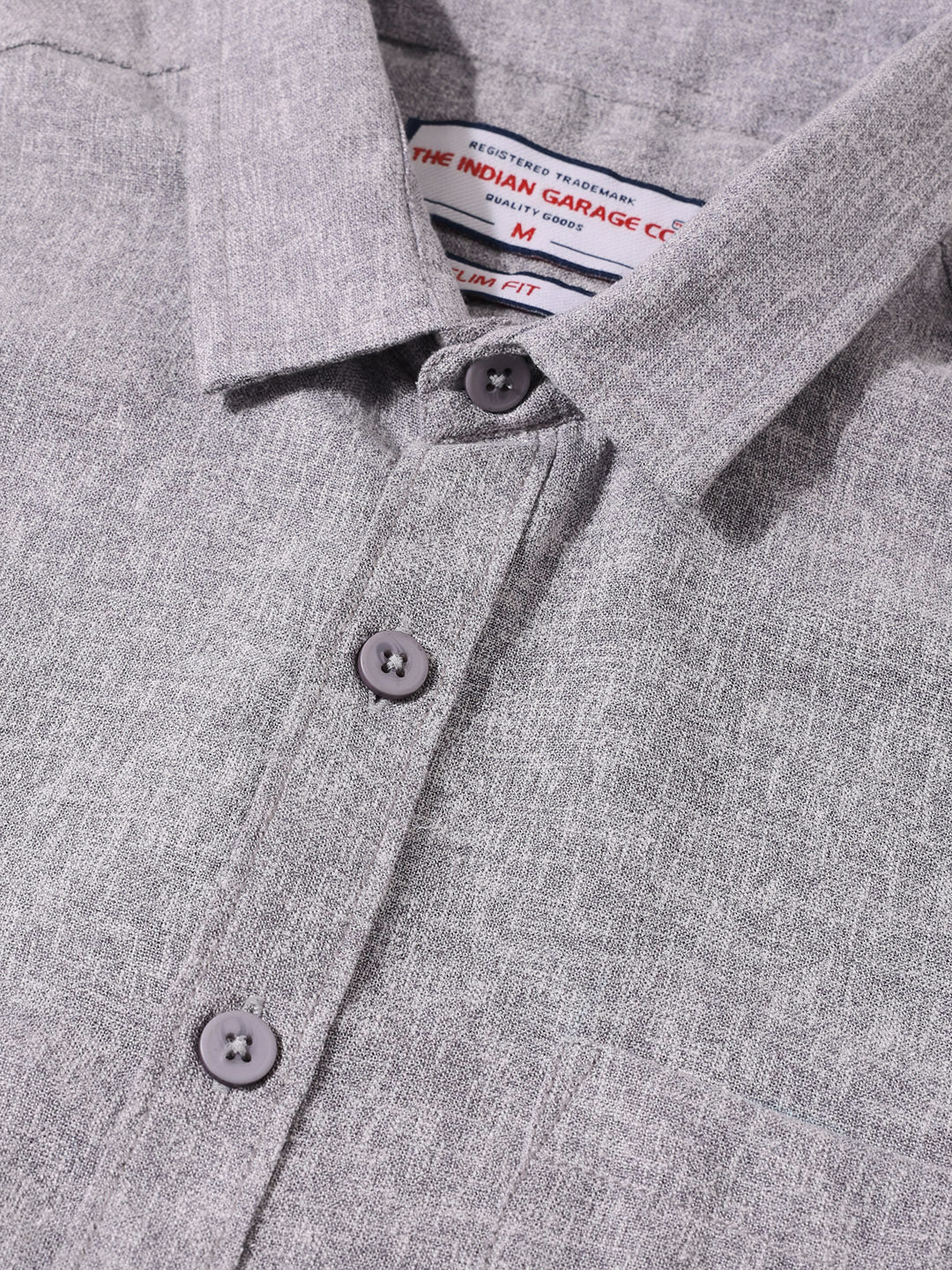 Men's Grey Slim Fit Solid Casual Shirt - Image 3