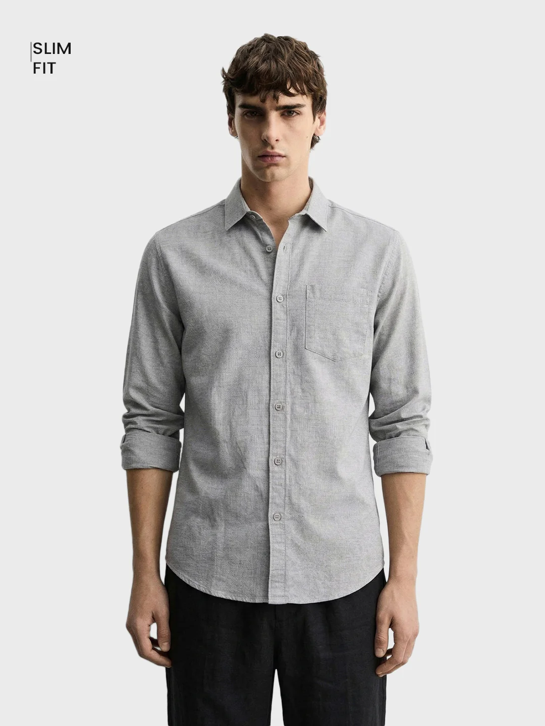 Men's Grey Slim Fit Solid Casual Shirt - Image 2