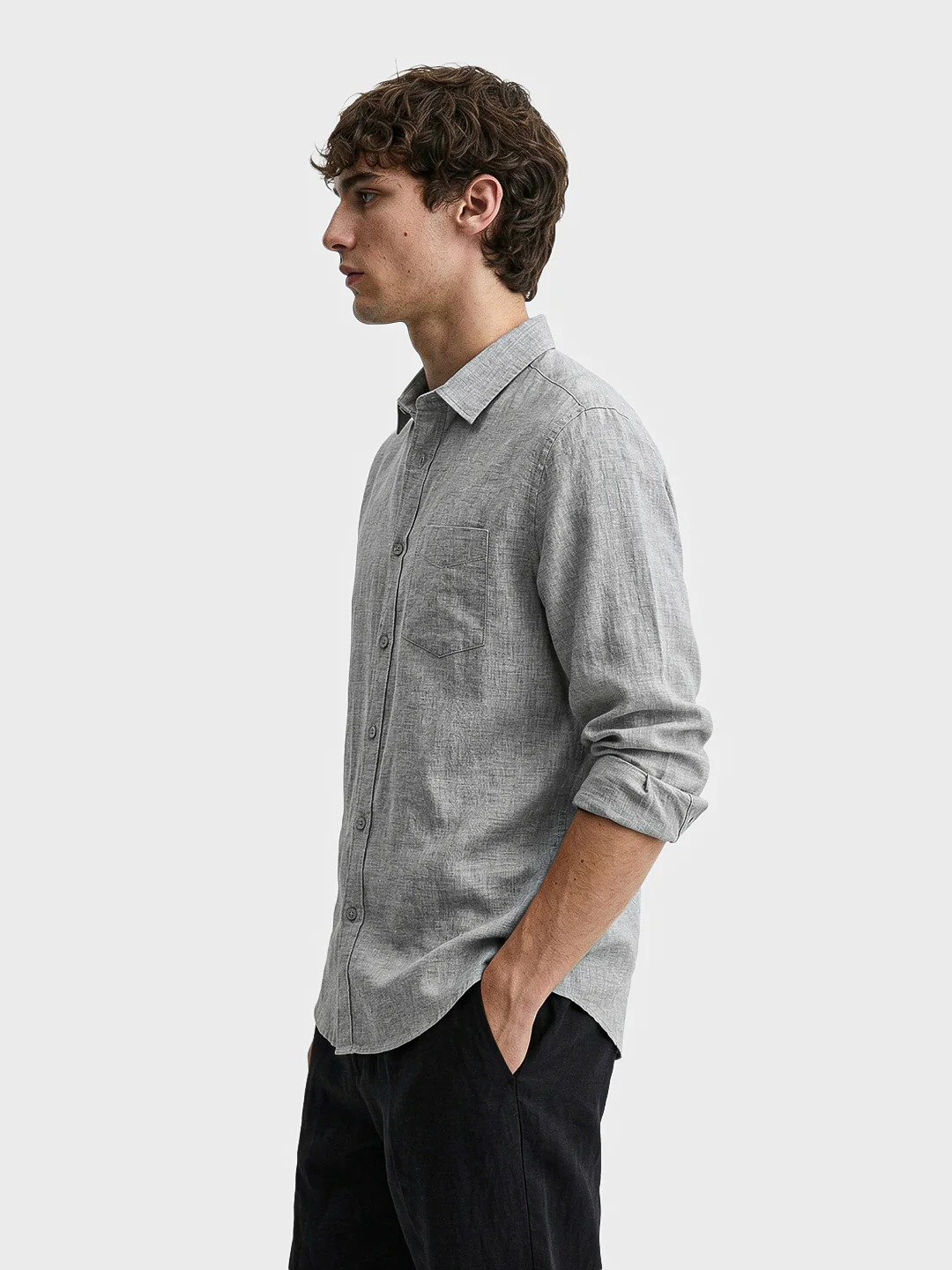 Men's Grey Slim Fit Solid Casual Shirt - Image 3