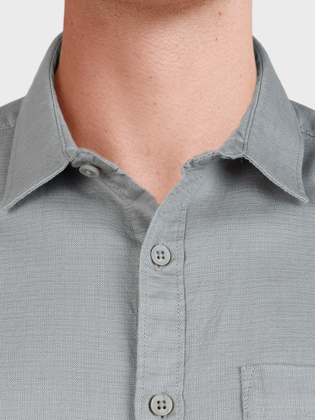 Men's Grey Slim Fit Solid Casual Shirt - Image 4
