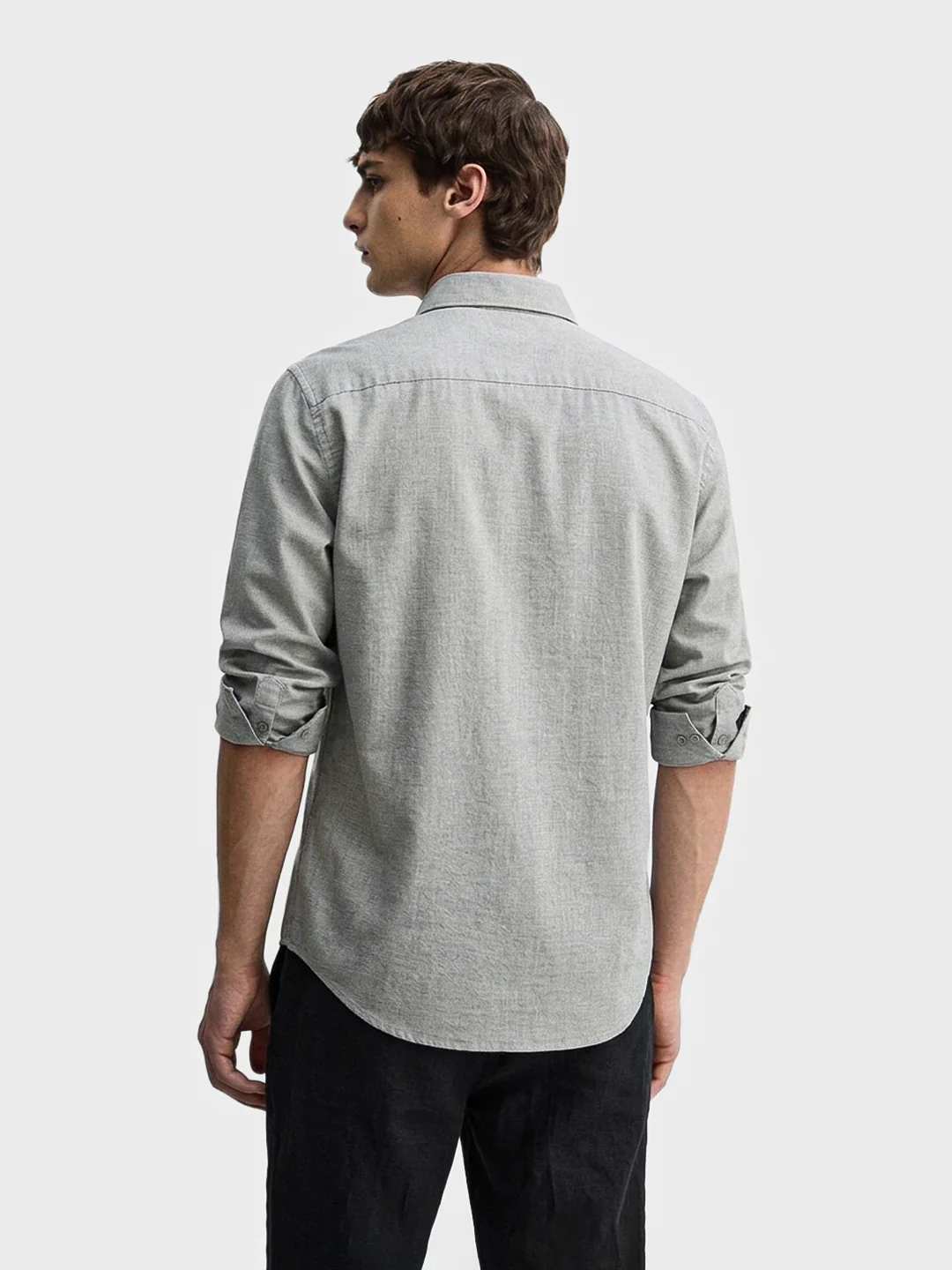 Men's Grey Slim Fit Solid Casual Shirt - Image 5