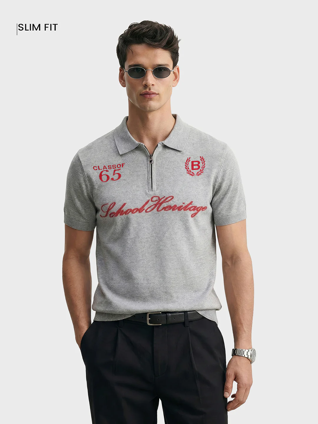 Men's Grey Slim Fit Solid Casual T-Shirt - Image 2