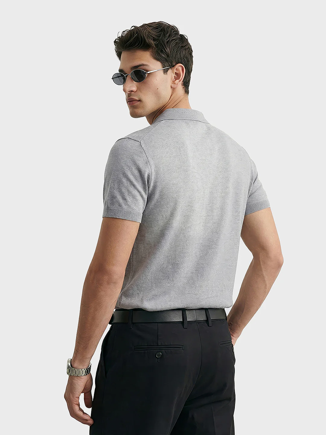 Men's Grey Slim Fit Solid Casual T-Shirt - Image 4