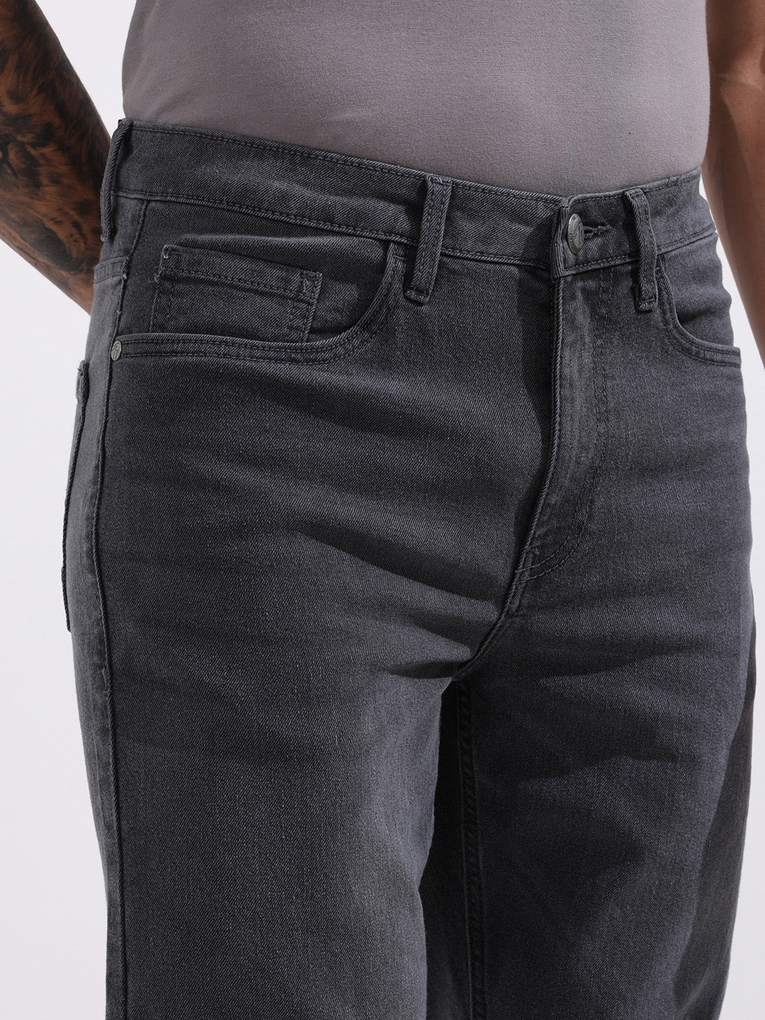Men's Grey Slim Fit Solid The Eternity Series Jeans - Image 4