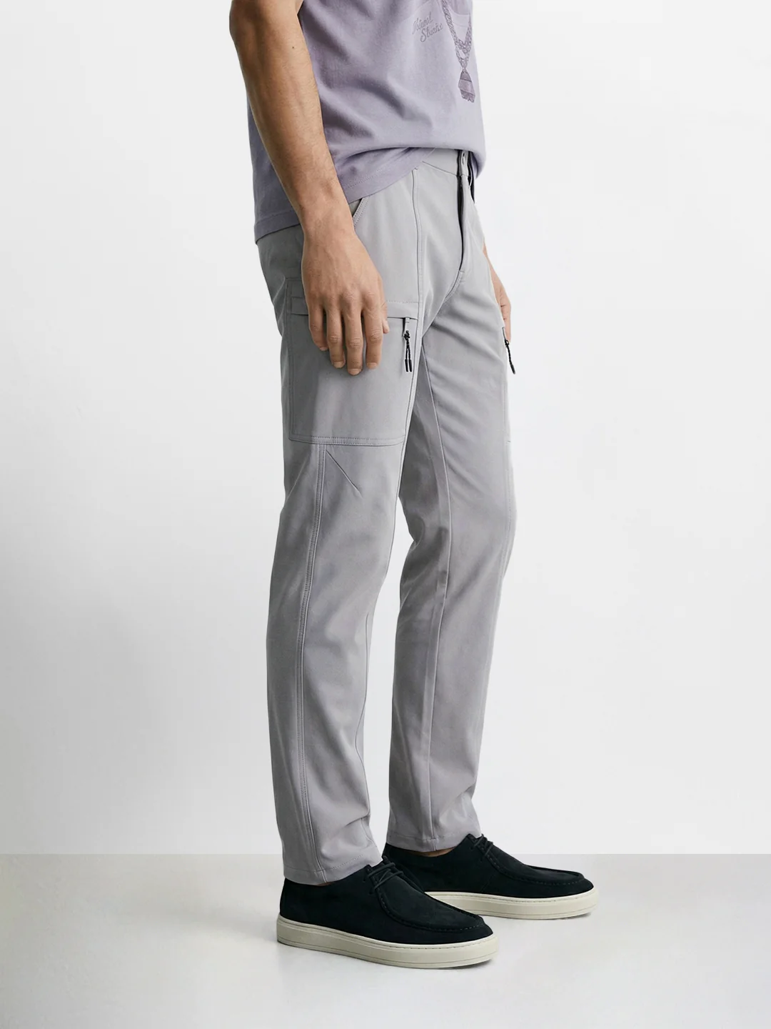 Men's Grey Slim Fit Solid Utility Cargo - Image 2
