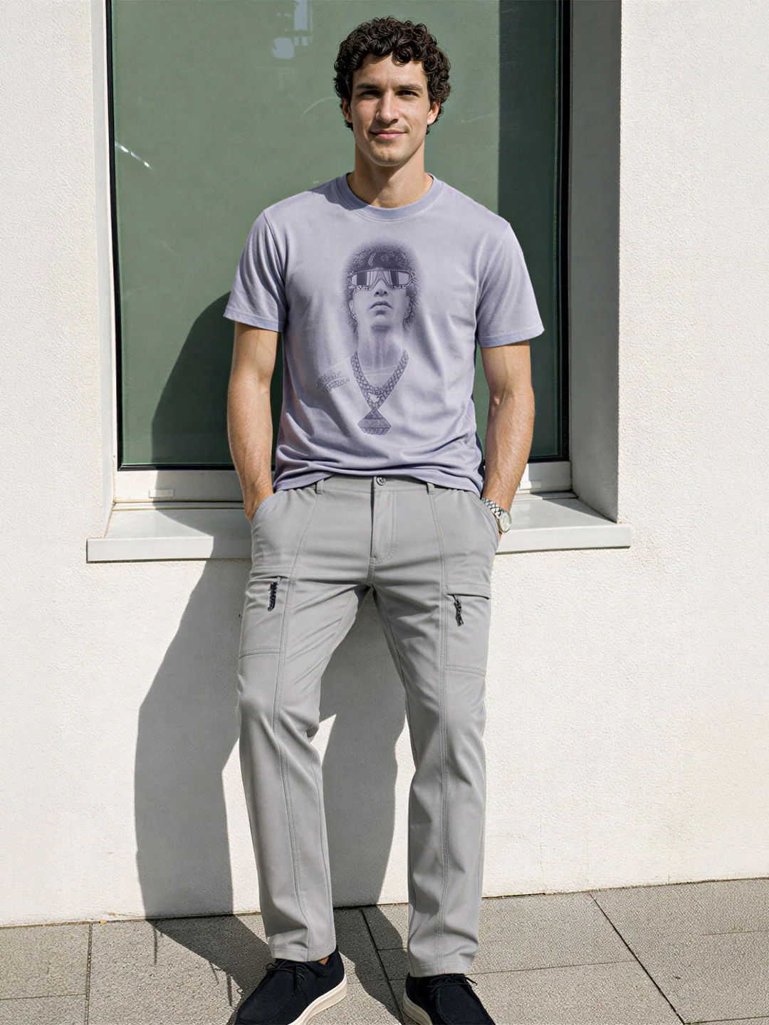 Men's Grey Slim Fit Solid Utility Cargo - Image 3