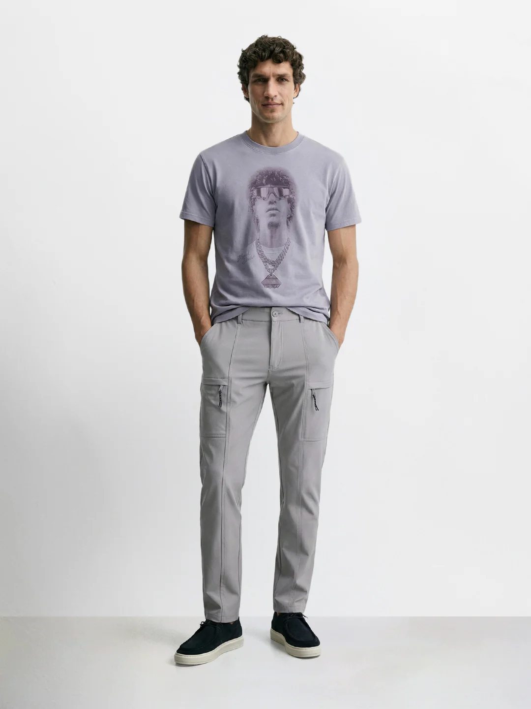 Men's Grey Slim Fit Solid Utility Cargo - Image 5