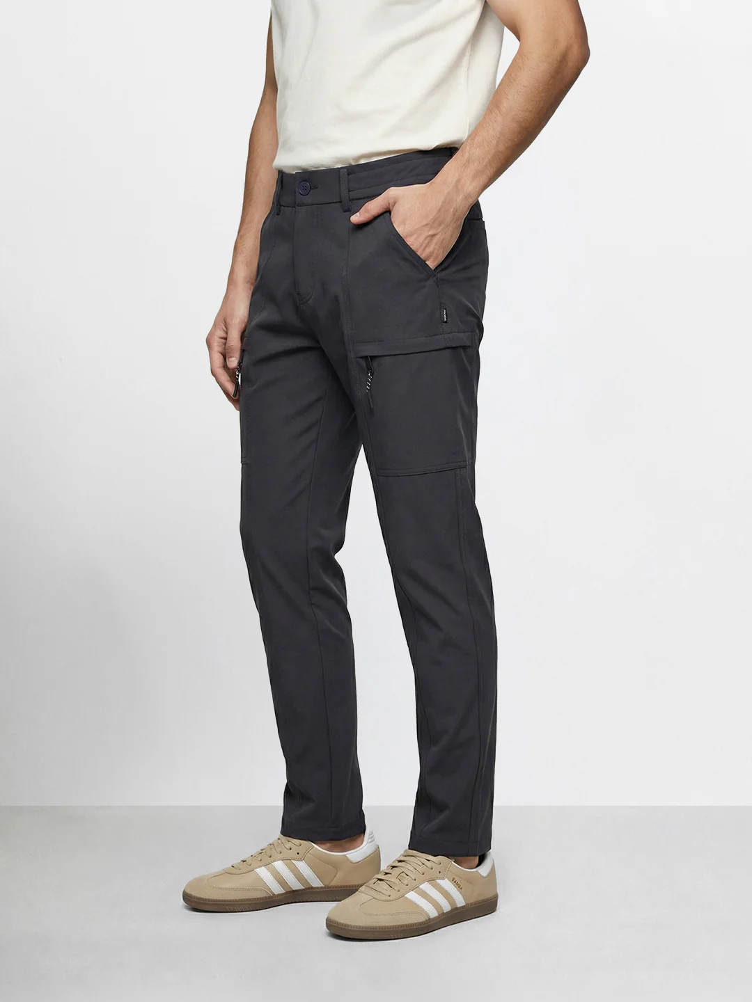 Men's Grey Slim Fit Solid Utility Cargo - Image 2