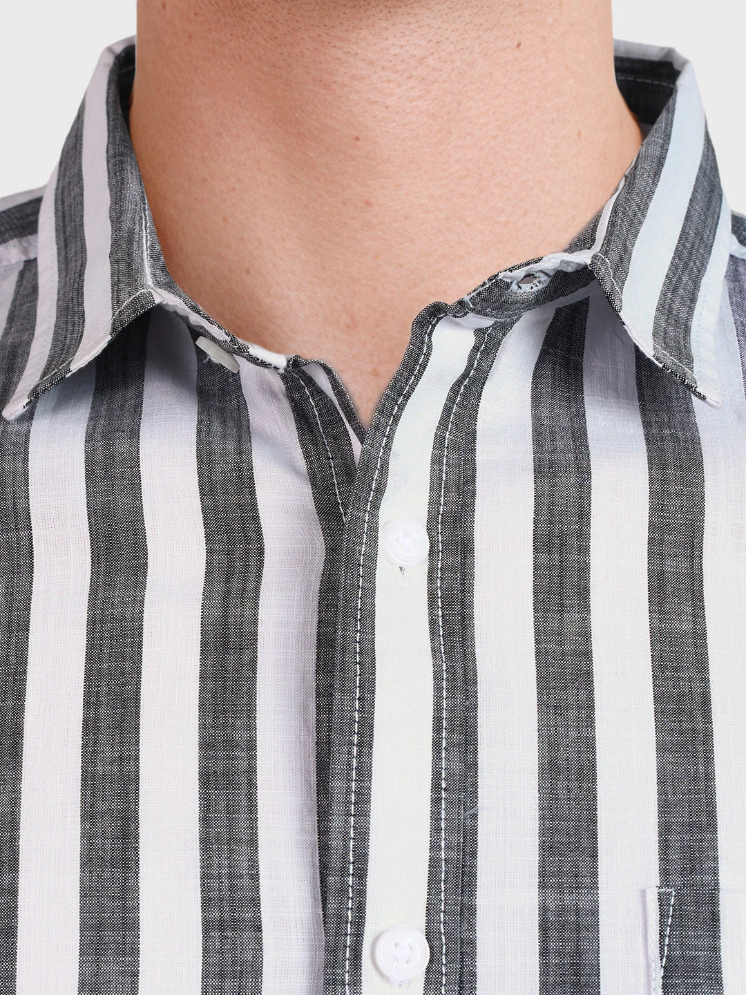 Men's Grey Slim Fit Striped Casual Shirt - Image 3