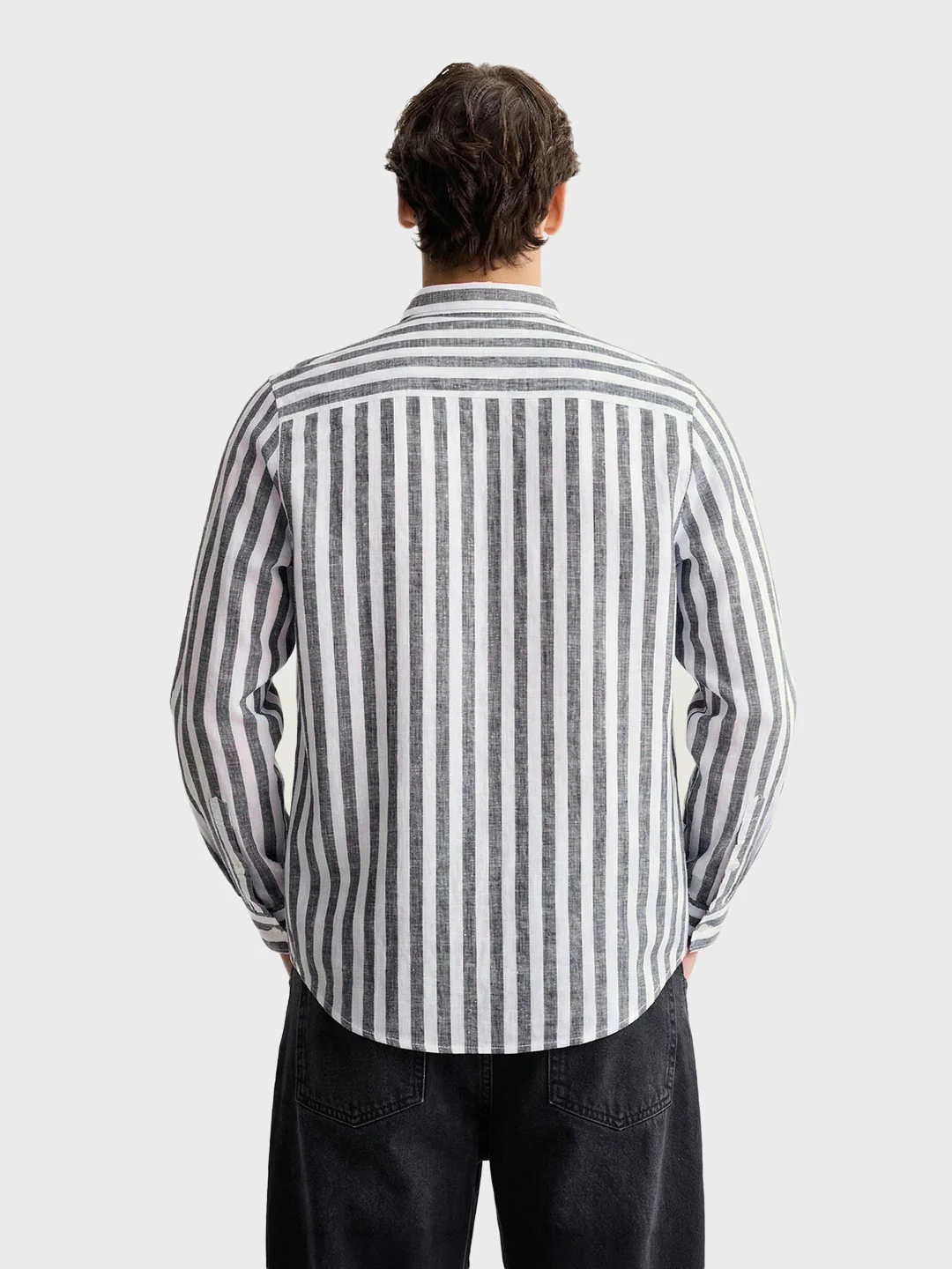 Men's Grey Slim Fit Striped Casual Shirt - Image 5