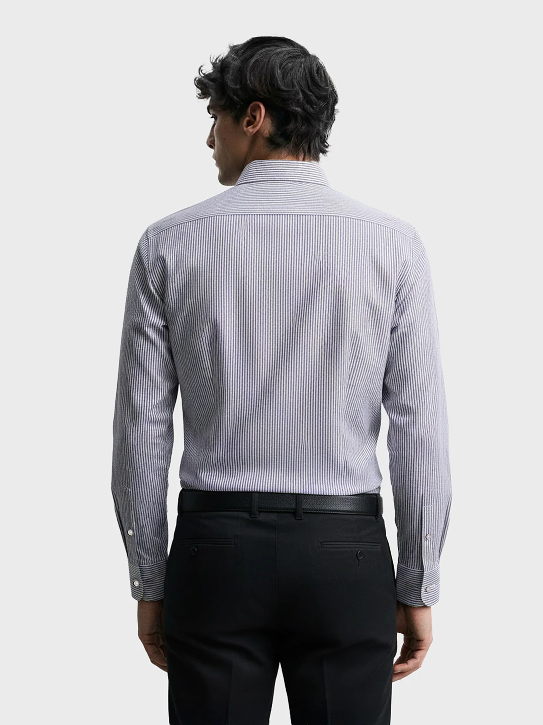 Men's Grey Slim Fit Striped Formal Shirt - Image 2
