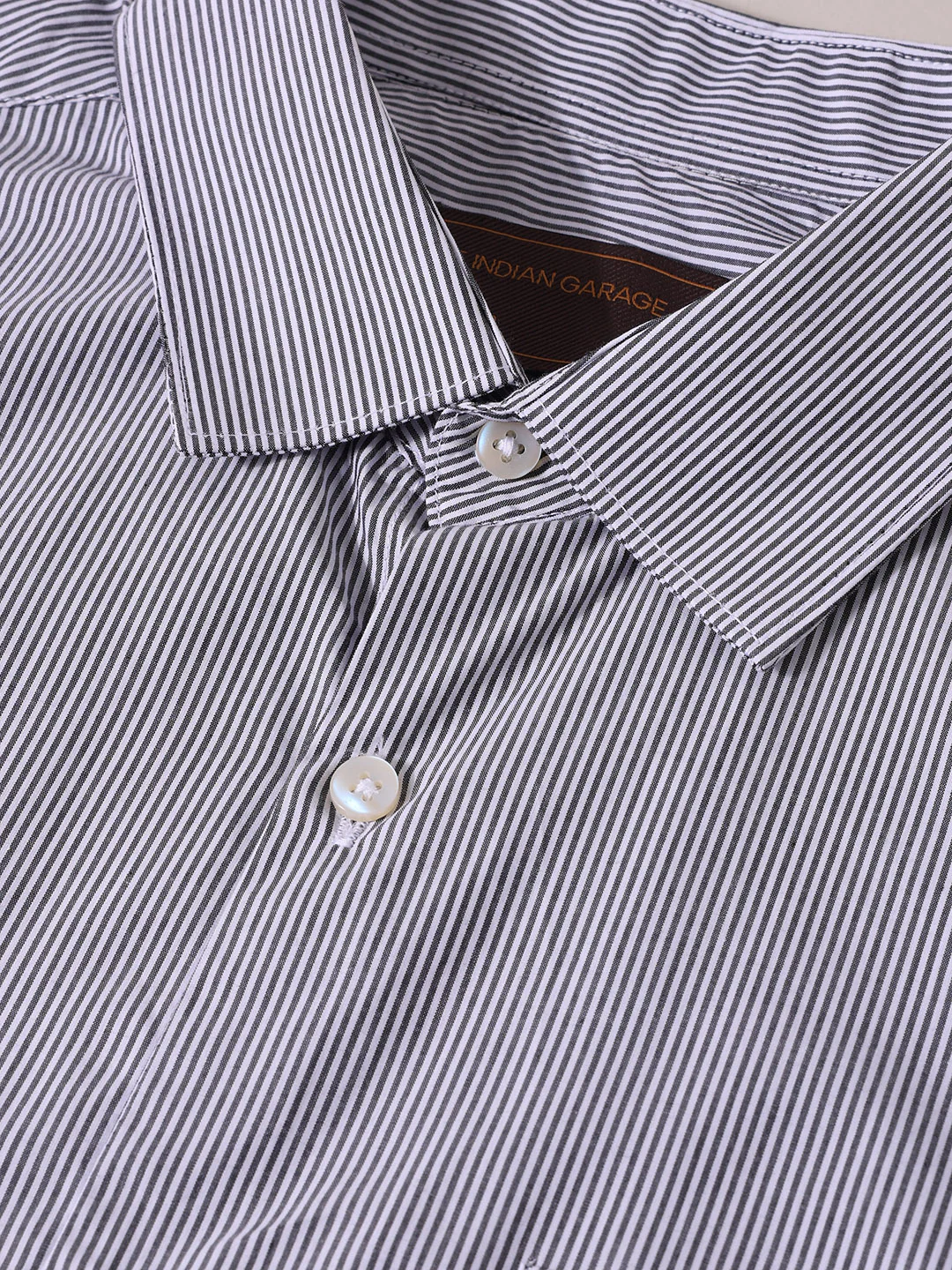 Men's Grey Slim Fit Striped Formal Shirt - Image 3