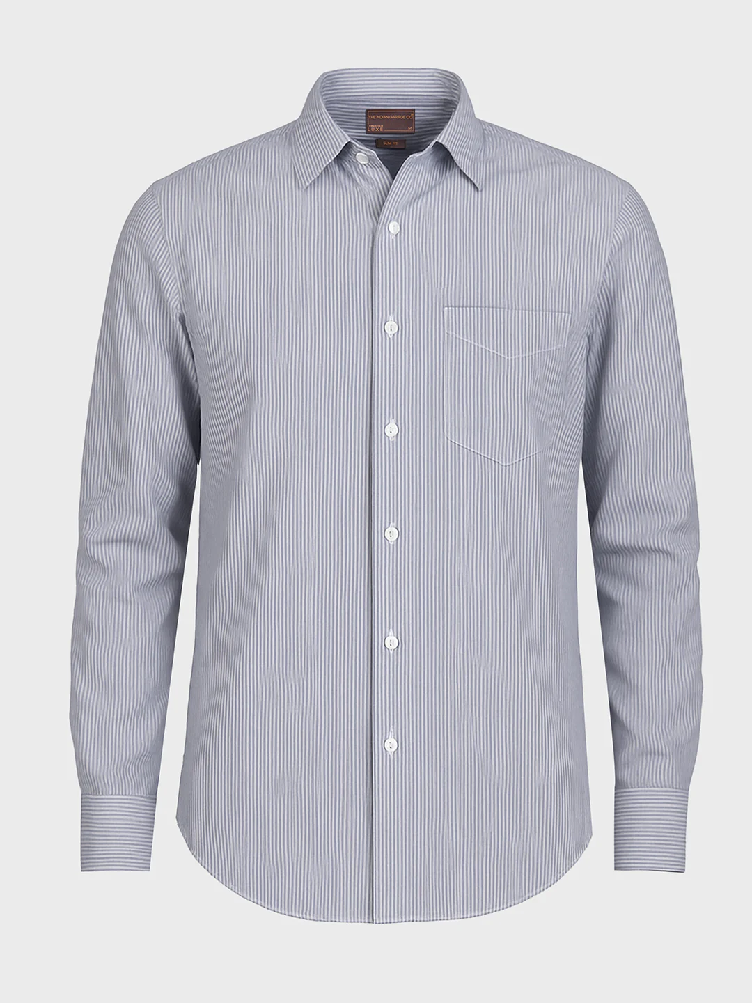 Men's Grey Slim Fit Striped Formal Shirt - Image 4