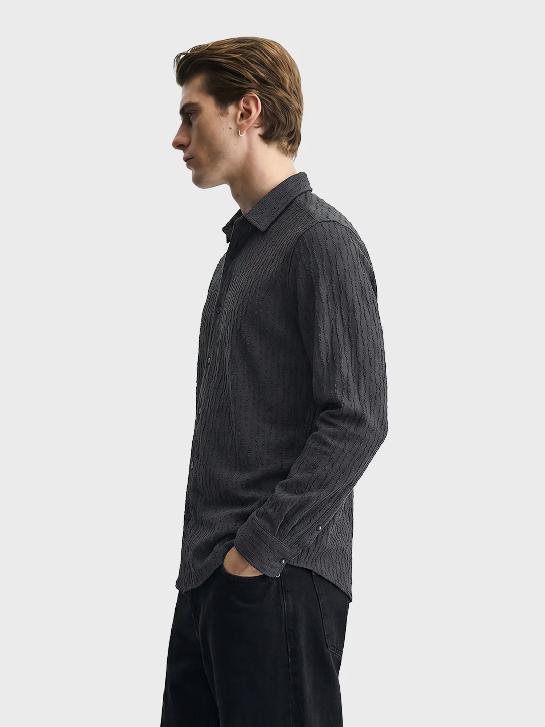 Men's Grey Slim Fit Solid Party Wear Shirt - Image 4