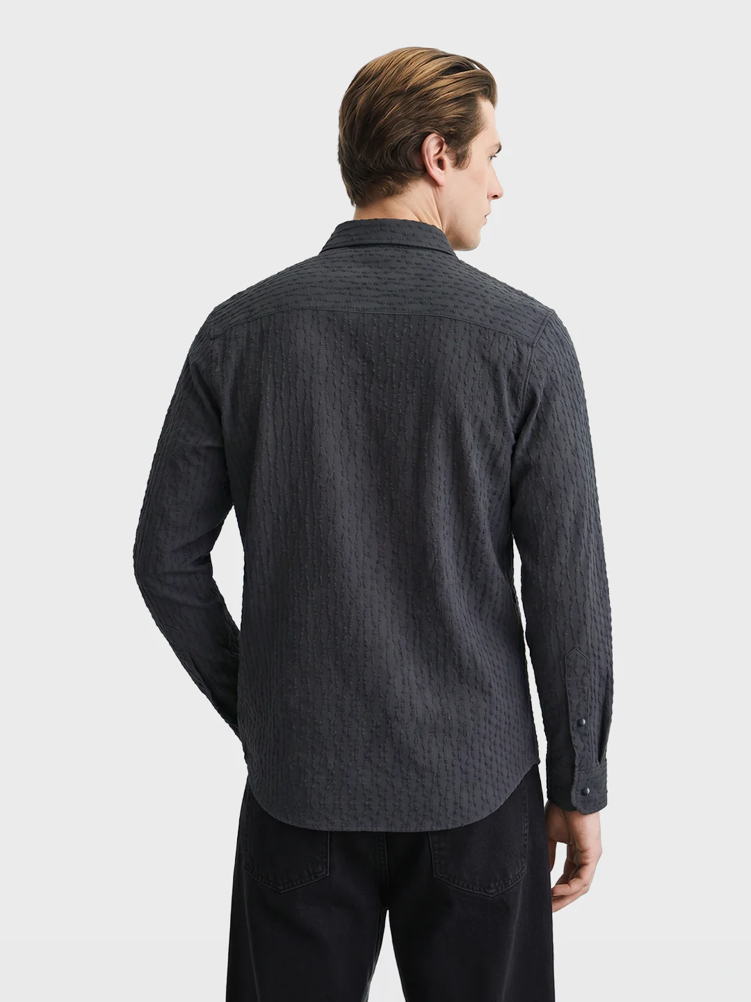 Men's Grey Slim Fit Solid Party Wear Shirt - Image 5