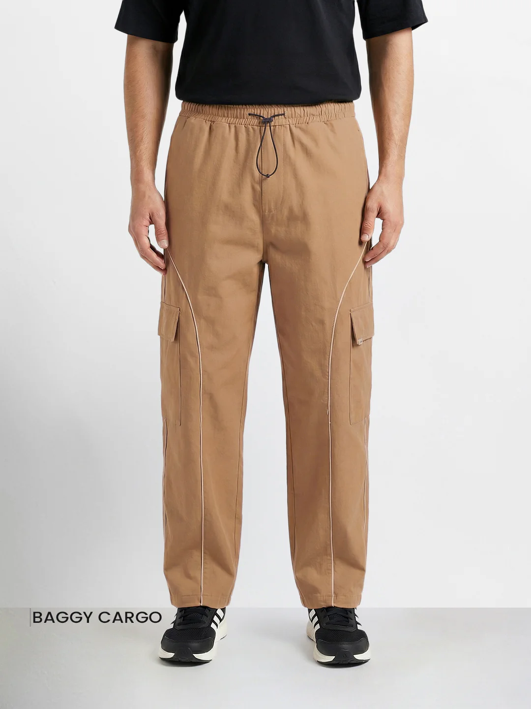 Men's Khaki Baggy Fit Solid Utility Cargo - Image 2