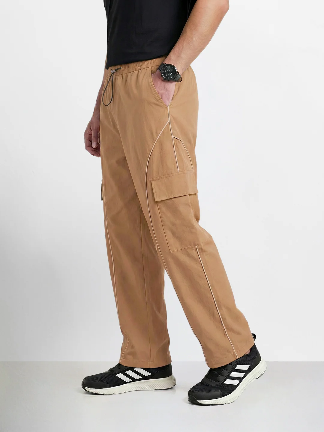 Men's Khaki Baggy Fit Solid Utility Cargo - Image 3