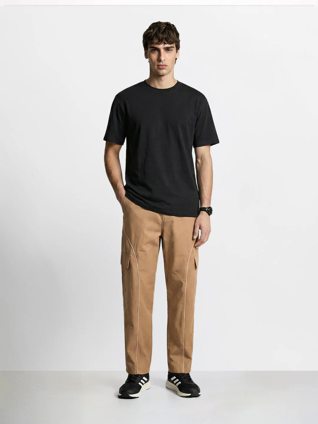 Men's Khaki Baggy Fit Solid Utility Cargo - Image 5