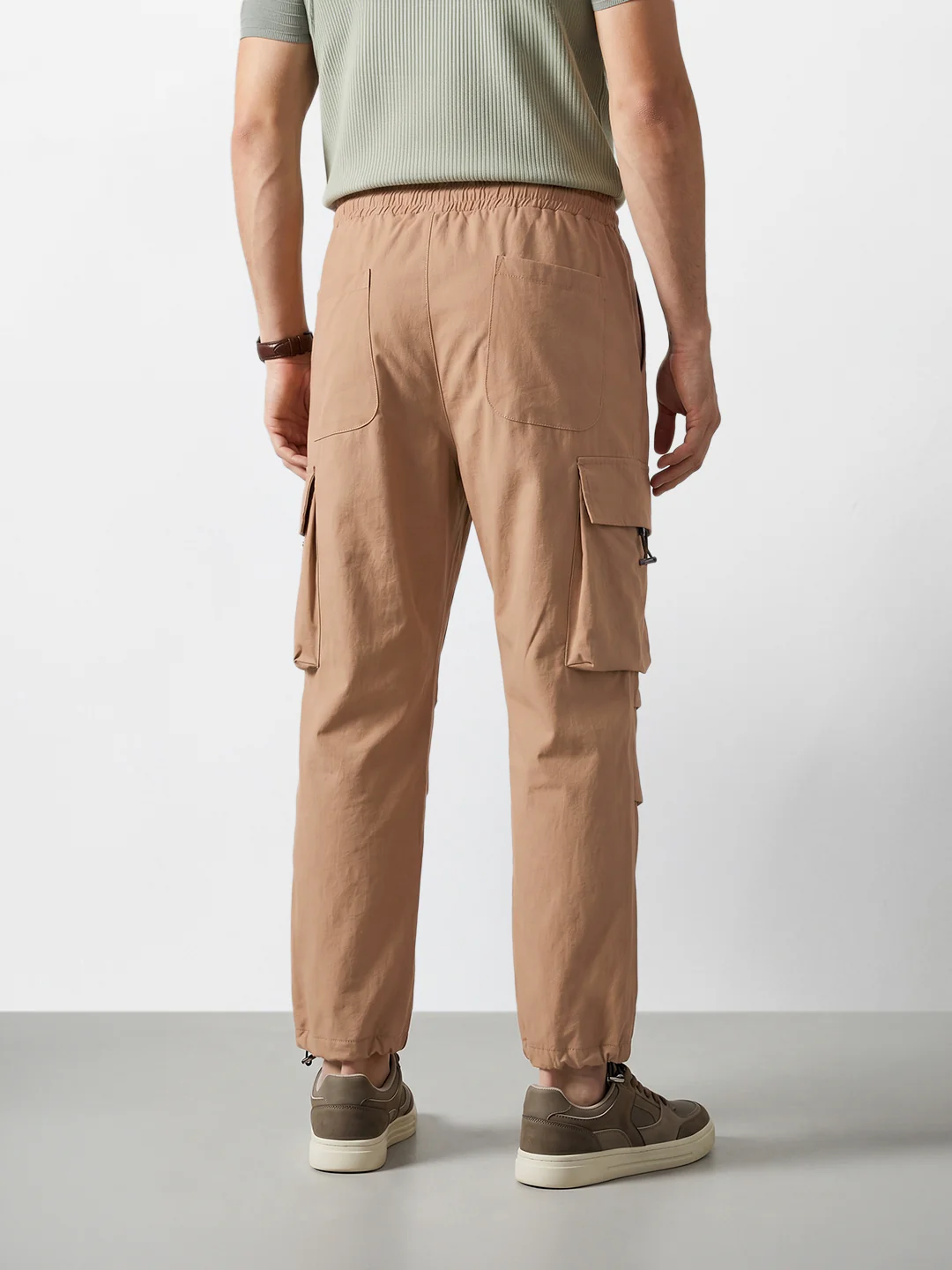 Men's Khaki Baggy Fit Solid Utility Cargo - Image 4