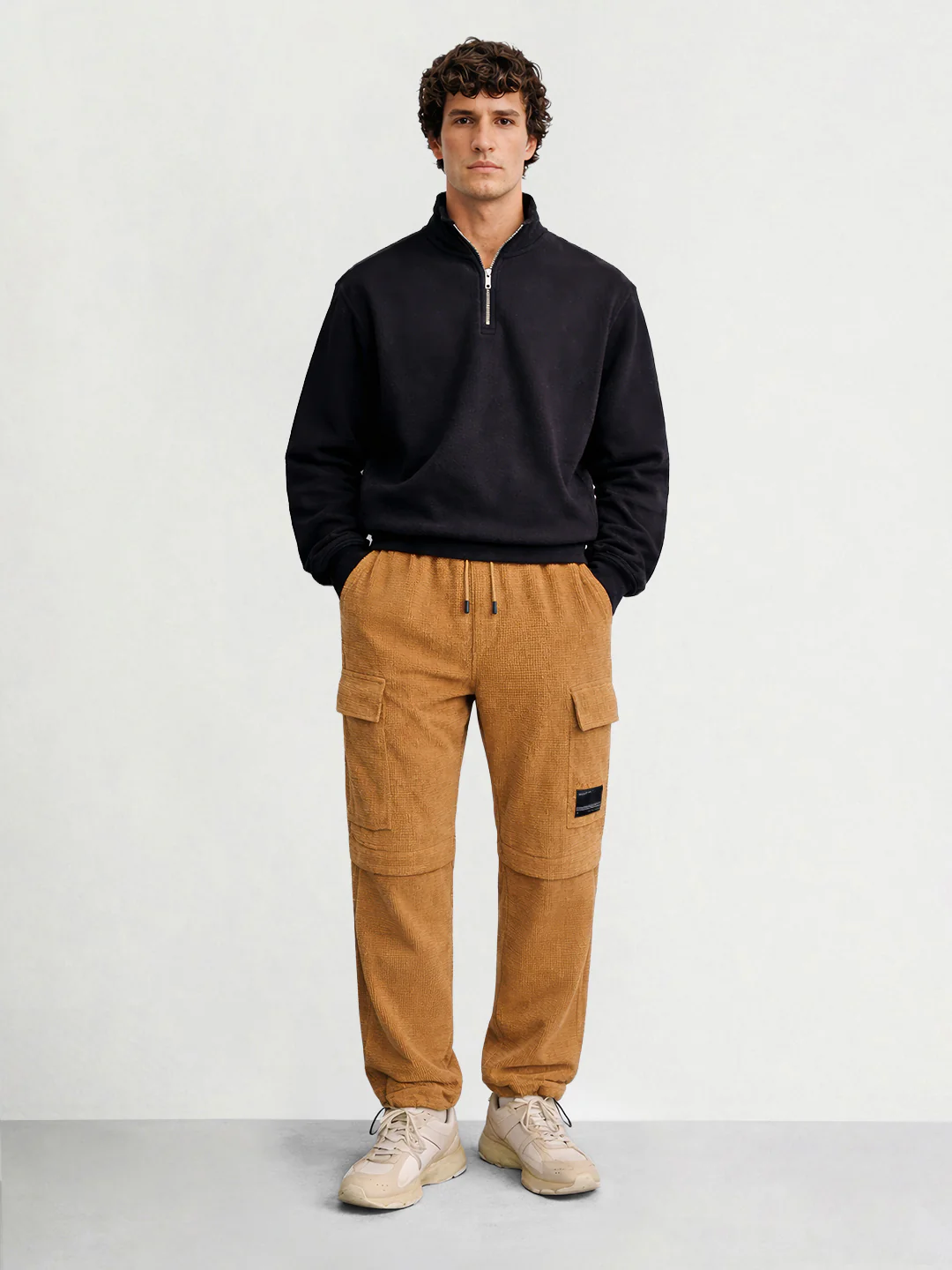 Men's Khaki Baggy Fit Textured Utility Cargo - Image 3