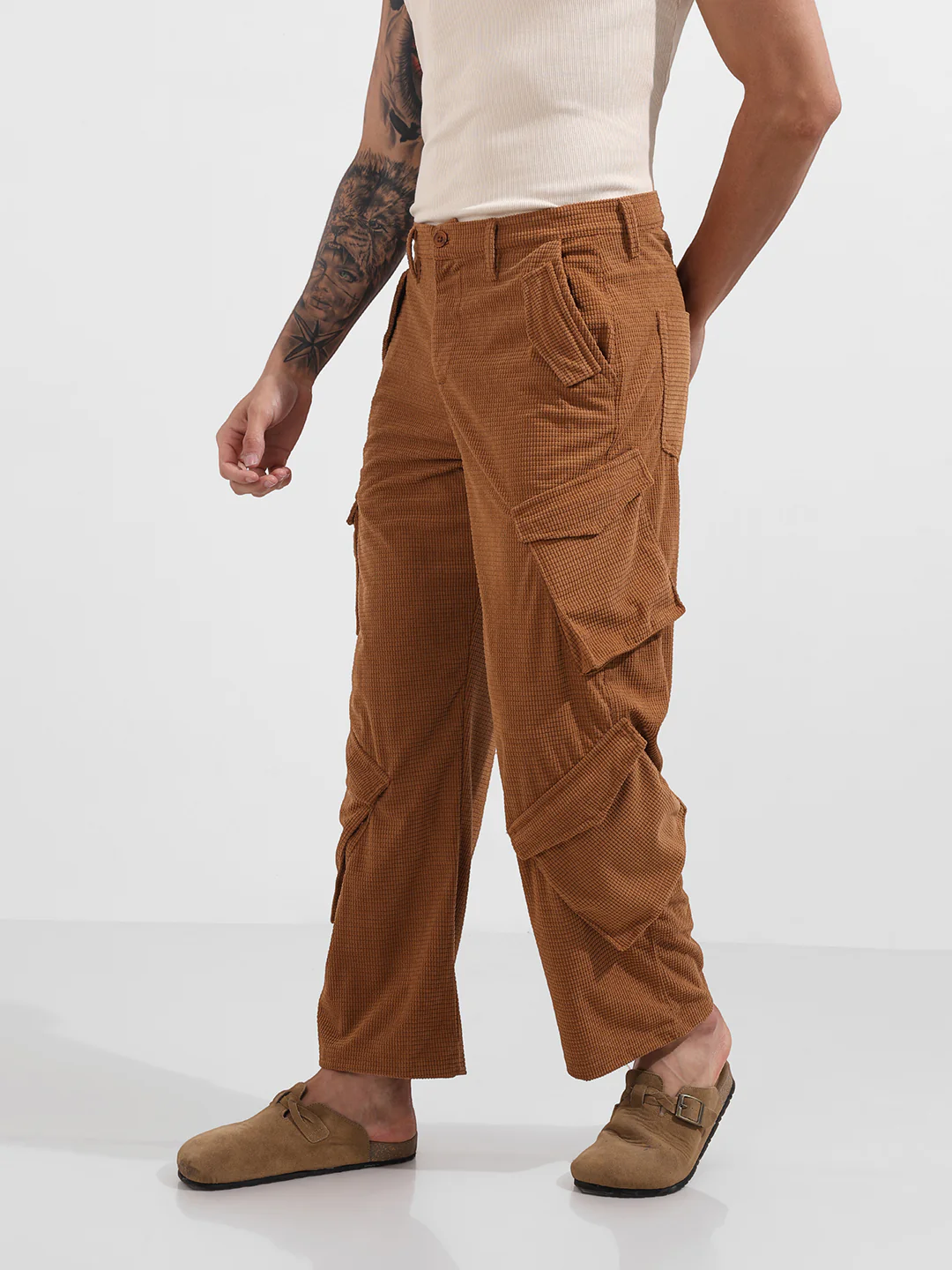 Men's Khaki Baggy Fit Textured Utility Cargo - Image 3