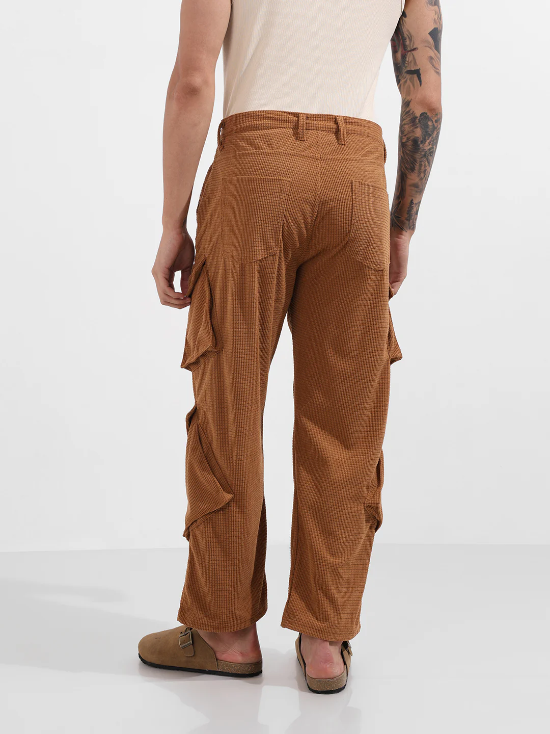 Men's Khaki Baggy Fit Textured Utility Cargo - Image 5