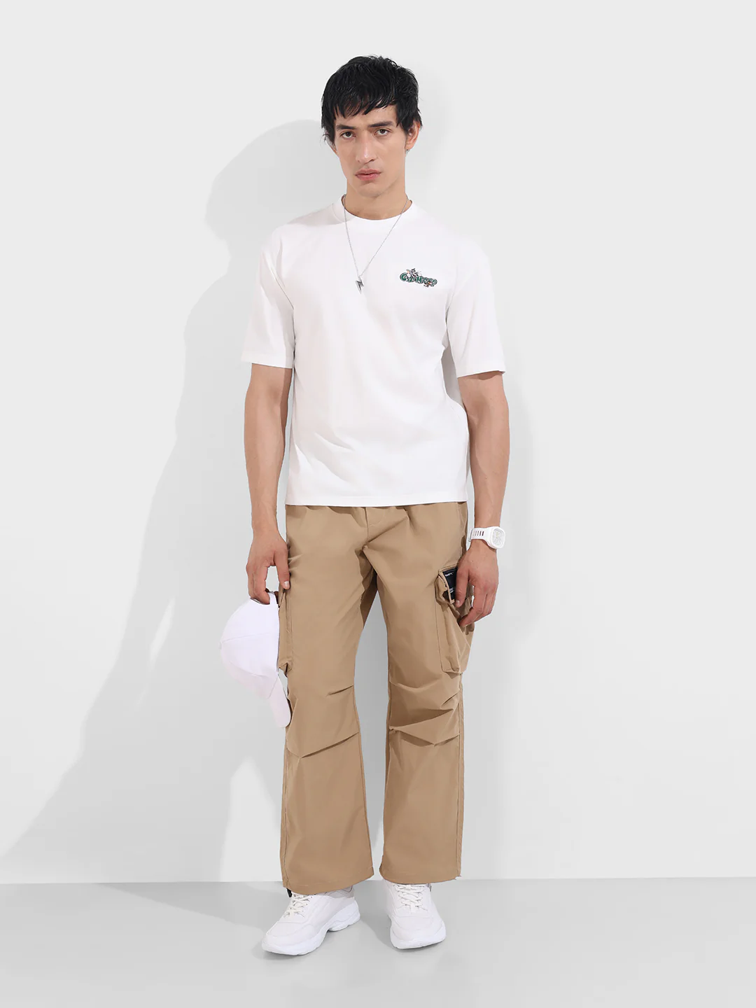 Men's Khaki Baggy Fit Textured Utility Cargo - Image 2