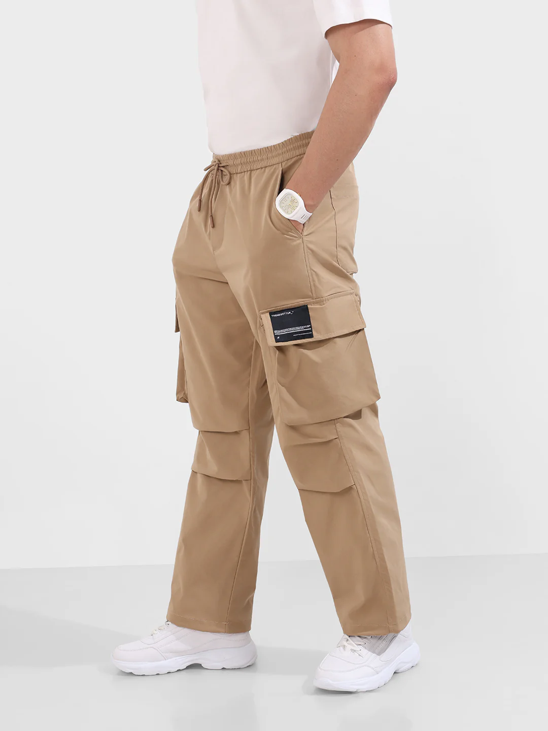Men's Khaki Baggy Fit Textured Utility Cargo - Image 3