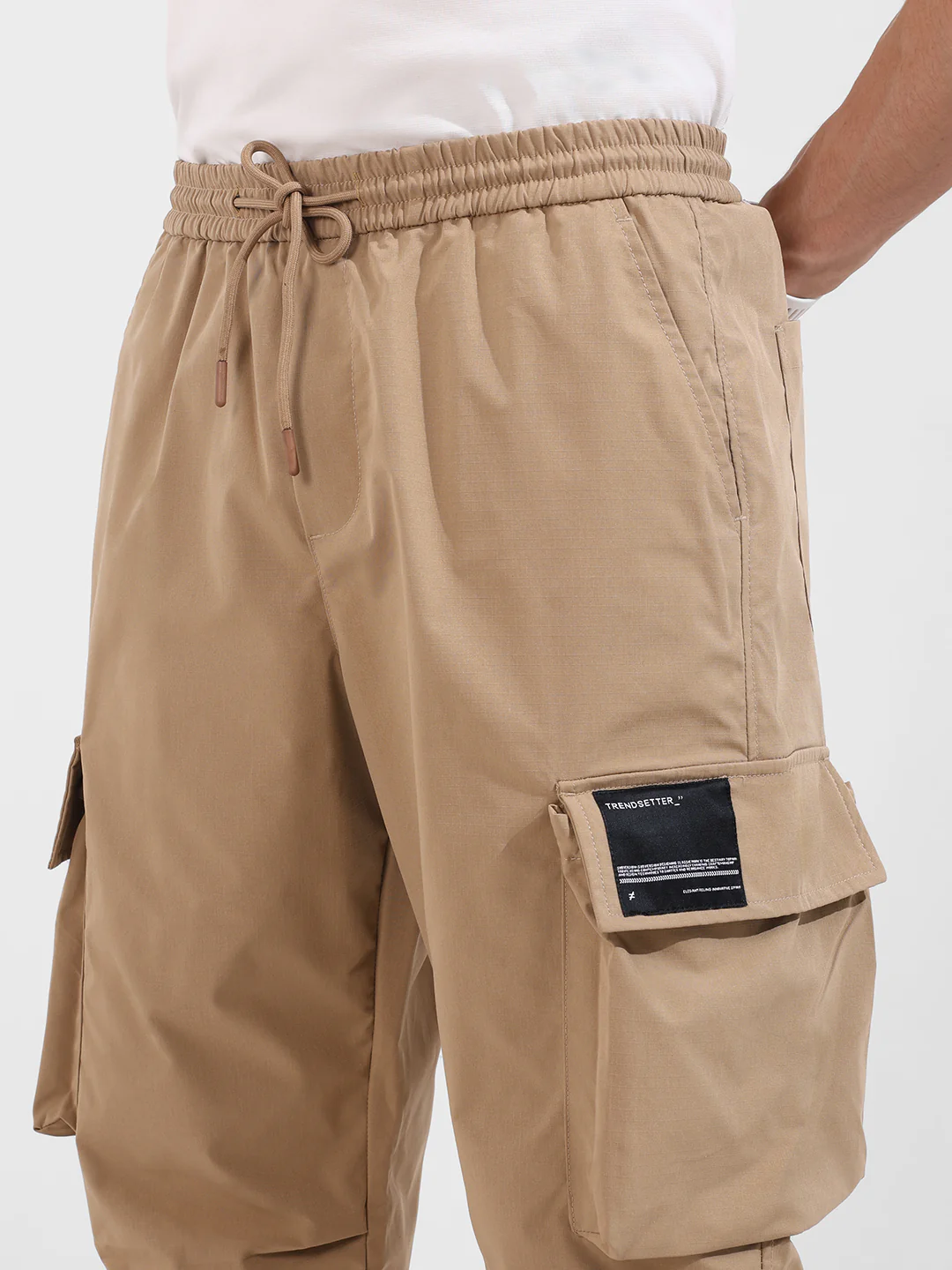 Men's Khaki Baggy Fit Textured Utility Cargo - Image 4