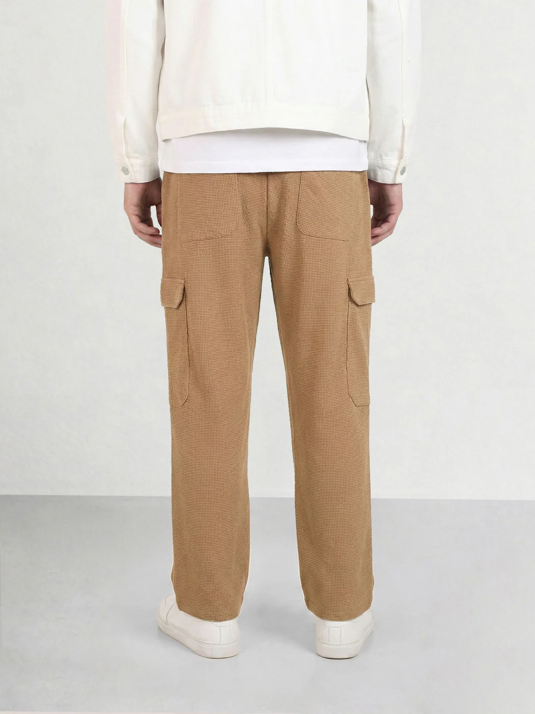 Men's Khaki Loose Fit Textured Casual Joggers - Image 2