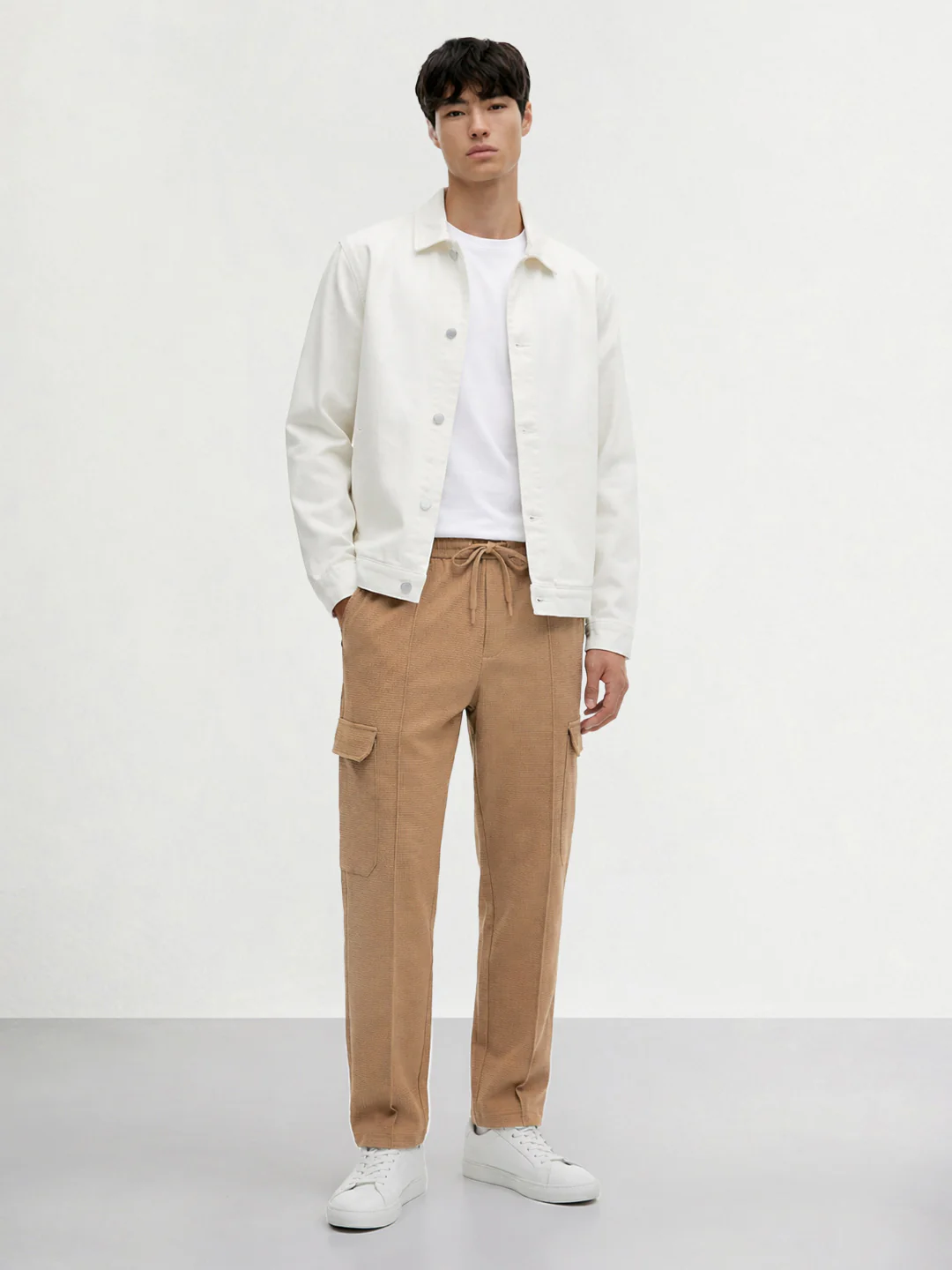 Men's Khaki Loose Fit Textured Casual Joggers - Image 3