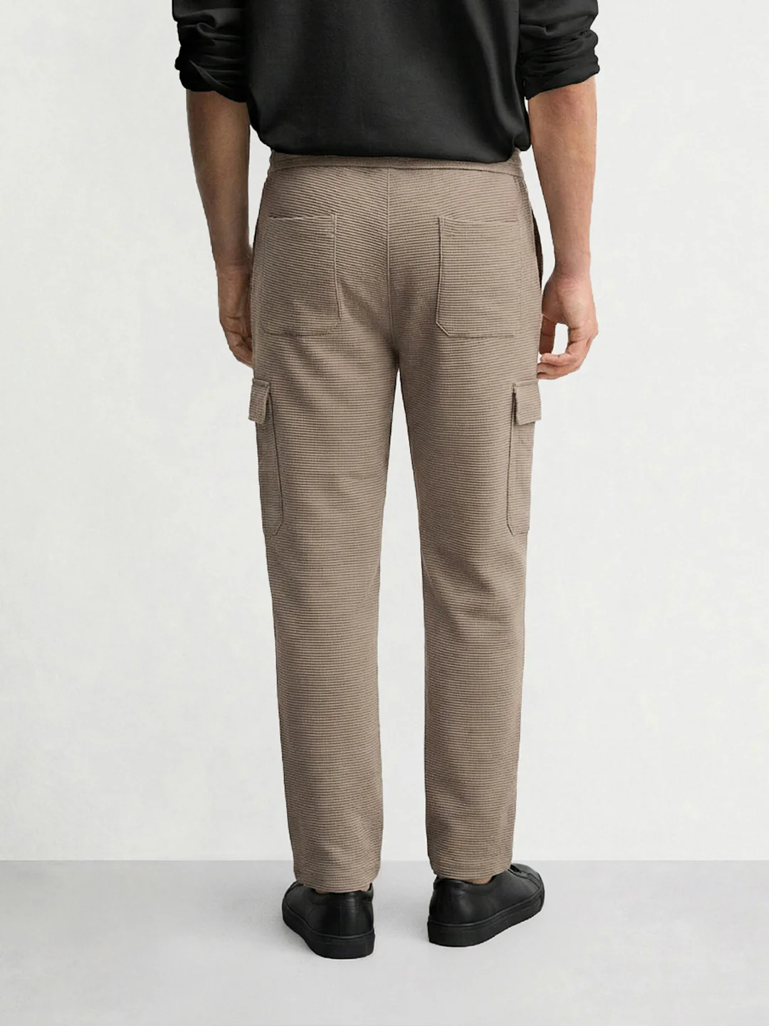 Men's Khaki Loose Fit Textured Casual Joggers - Image 2