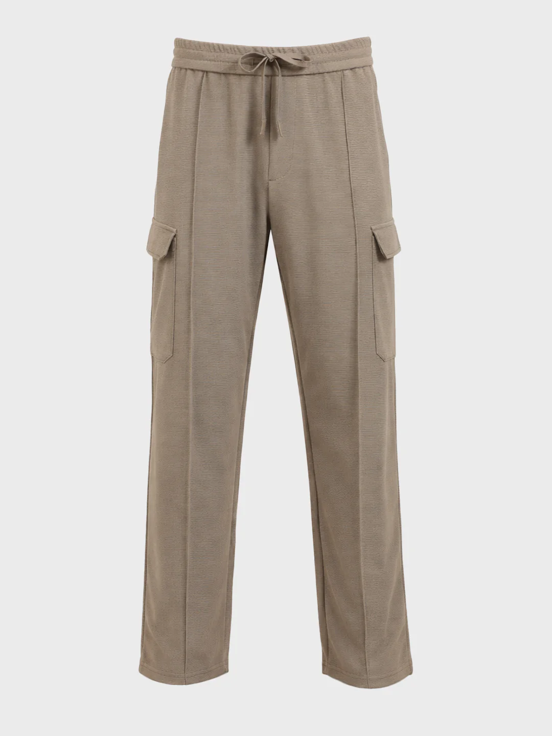 Men's Khaki Loose Fit Textured Casual Joggers - Image 4
