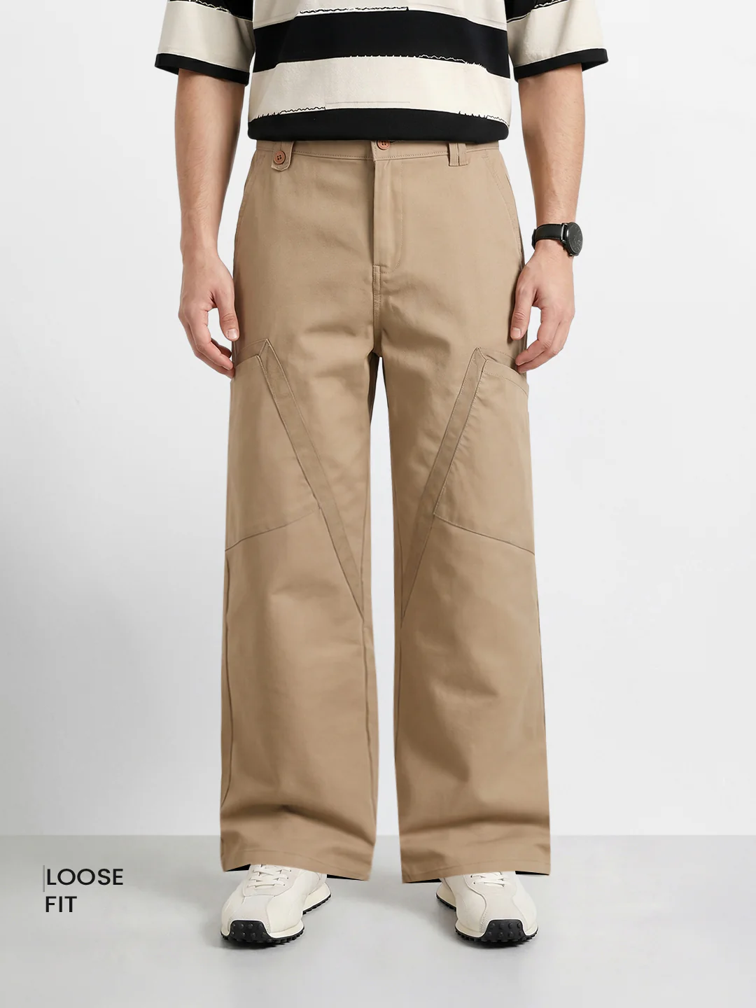 Men's Khaki Loose Fit Textured Utility Cargo - Image 2
