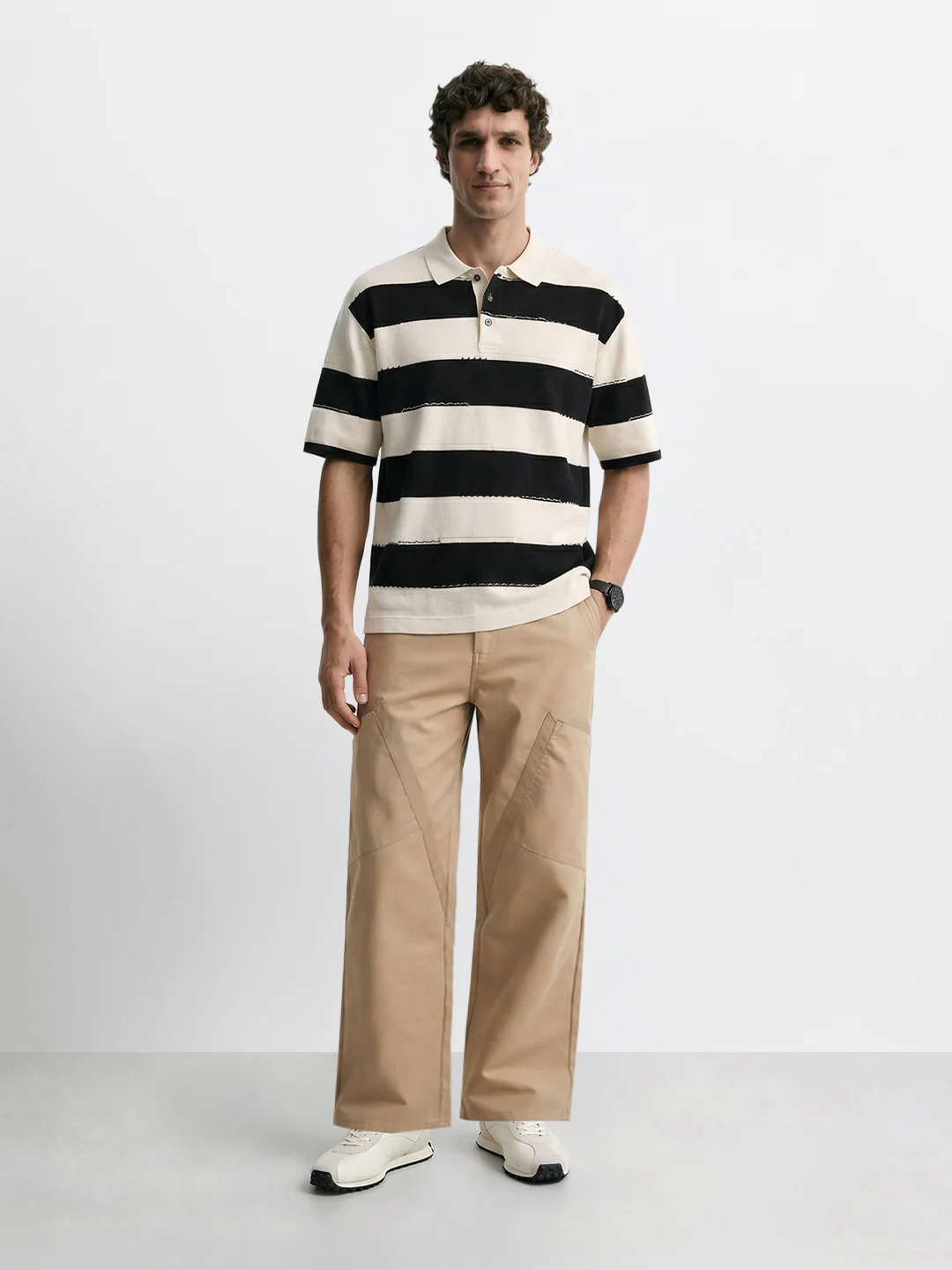 Men's Khaki Loose Fit Textured Utility Cargo - Image 6