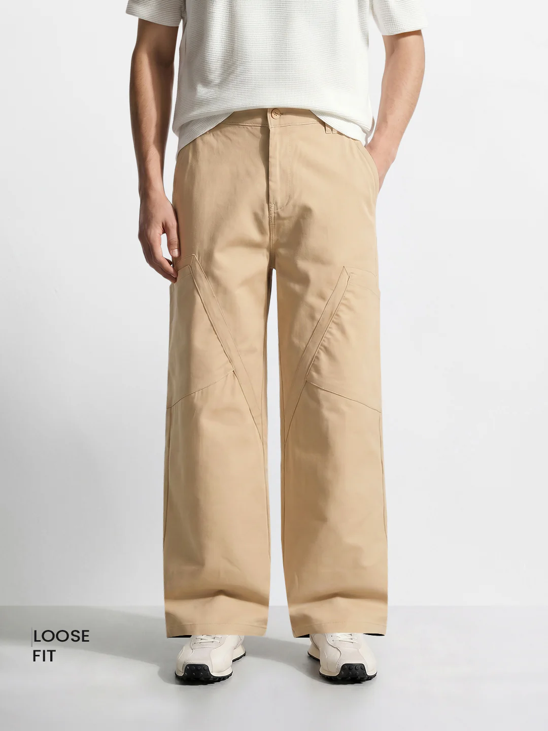Men's Khaki Loose Fit Textured Utility Cargo - Image 2
